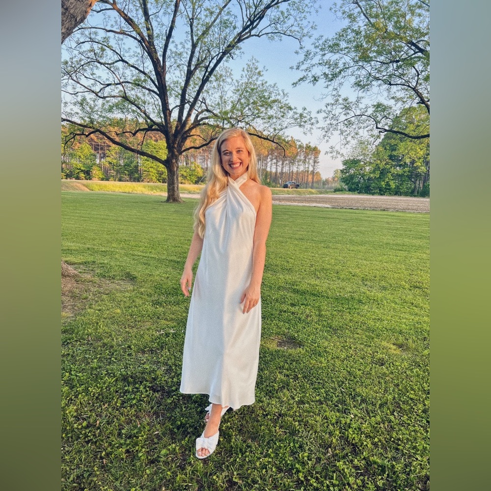 White jasmine halter midi dress